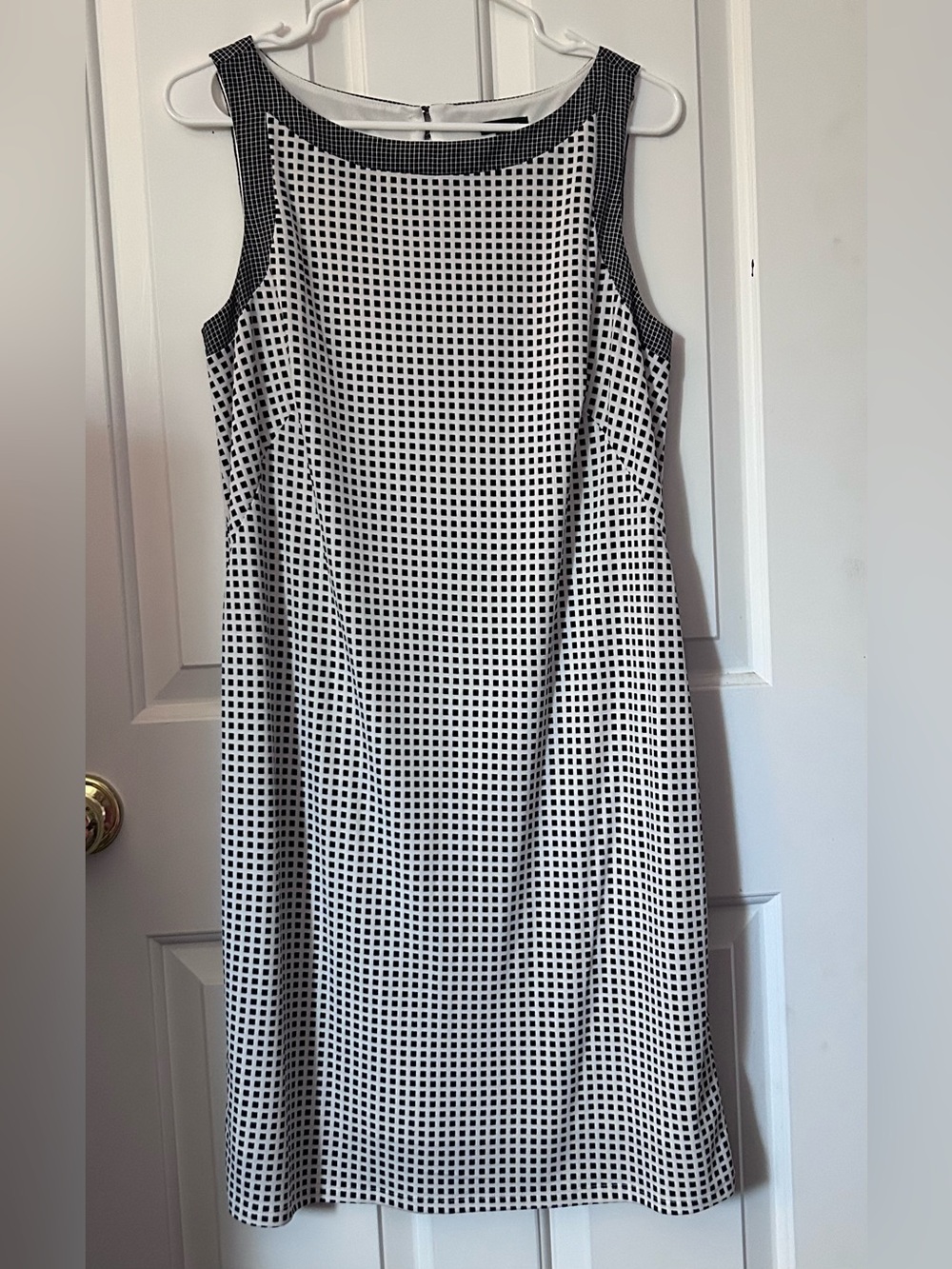 Ann Taylor Black and White Grid-Print Sleeveless Midi Dress